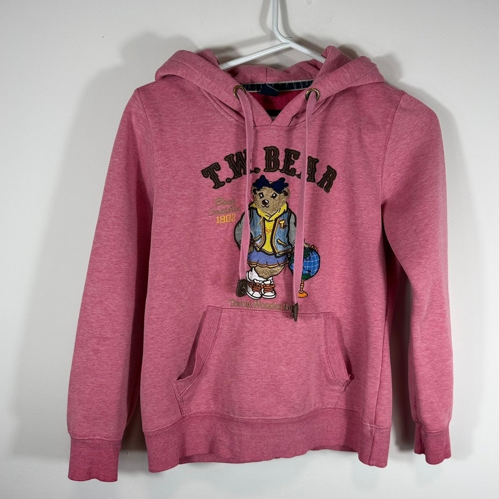 Teonie Wonder Bear Pink Graphic Hoodie Sweatshirt Large Collegiate Preppy